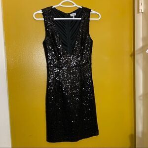 TOBI Shimmering Sequin Dress Stretch Black Plunging Neckline Size Small